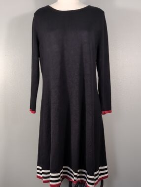 NWT Eliza J Black Long-Sleeve Swing Sweater Dress with Red & White Trim, XL